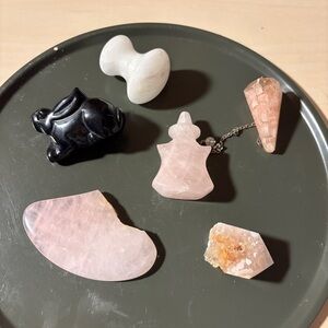 Crystal Misfit Lot Rose Quartz Pendulum Rabbit Massager Gua Sha Gemstones Rocks